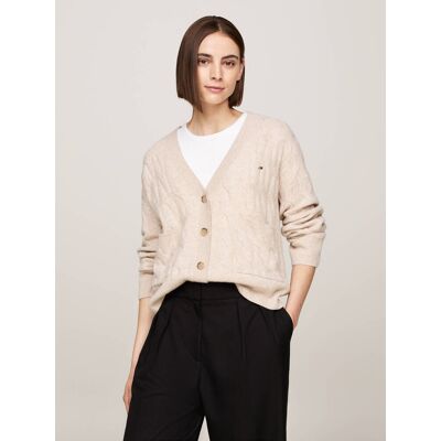 Tommy Hilfiger Wełniany kardigan Regular Fit beżowy XL Tommy Hilfiger Wełniany kardigan Regular Fit beżowy XL