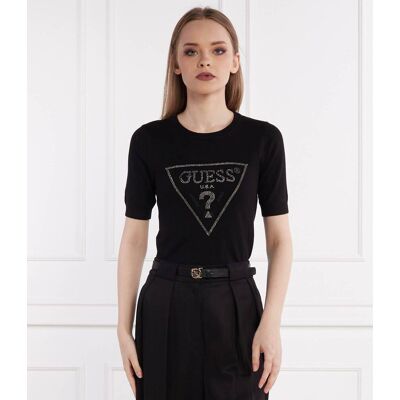 Guess Sweter KAYLA LOGO RN SS SWTR Slim Fit czarny XS Guess Sweter KAYLA LOGO RN SS SWTR Slim Fit czarny XS