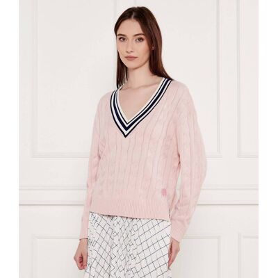 Marc Cain Sweter Relaxed fit z dodatkiem jedwabiu i kaszmiru pudrowy róż 34 Marc Cain Sweter Relaxed fit z dodatkiem jedwabiu i kaszmiru pudrowy róż 34