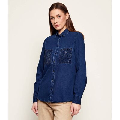 Guess Jeansowa koszula MONIQUE Regular Fit granatowy M Guess Jeansowa koszula MONIQUE Regular Fit granatowy M