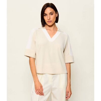 Marc Cain Sweter Loose fit frotté beżowy 36 Marc Cain Sweter Loose fit frotté beżowy 36