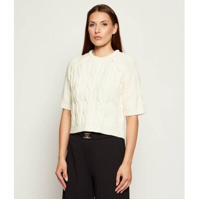Liu Jo Sweter Regular Fit z dodatkiem wełny ecru L Liu Jo Sweter Regular Fit z dodatkiem wełny ecru L
