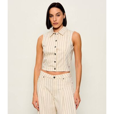 Guess Jeans Jeansowa kamizelka Cropped Fit beżowy S Guess Jeans Jeansowa kamizelka Cropped Fit beżowy S