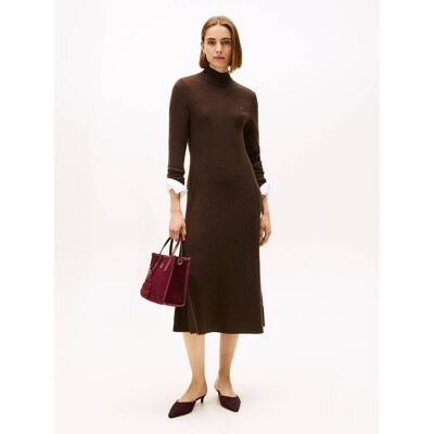 Tommy Hilfiger Wełniana sukienka MOCK-NK brązowy S Tommy Hilfiger Wełniana sukienka MOCK-NK brązowy S