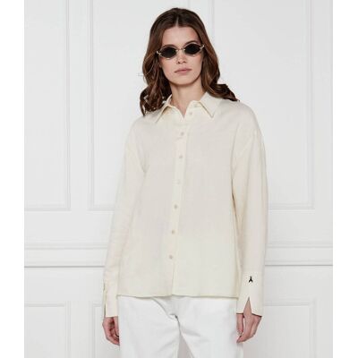 Patrizia Pepe Koszula Relaxed fit z dodatkiem lnu ecru 36 Patrizia Pepe Koszula Relaxed fit z dodatkiem lnu ecru 36