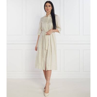 MM Lniana sukienka z paskiem NOCINO beżowy 34 MM Lniana sukienka z paskiem NOCINO beżowy 34