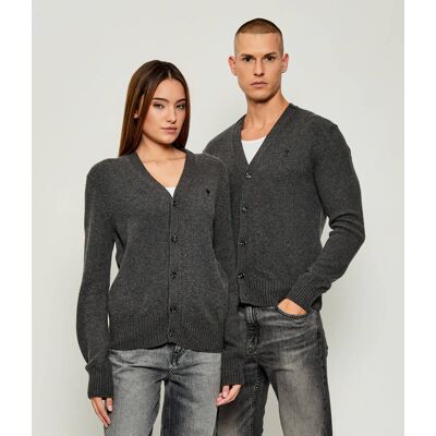 AMI Paris Kaszmirowy kardigan Regular Fit z dodatkiem wełny szary S AMI Paris Kaszmirowy kardigan Regular Fit z dodatkiem wełny szary S