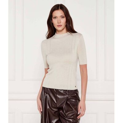 Marc Cain Wełniany sweter Slim Fit beżowy 36 Marc Cain Wełniany sweter Slim Fit beżowy 36