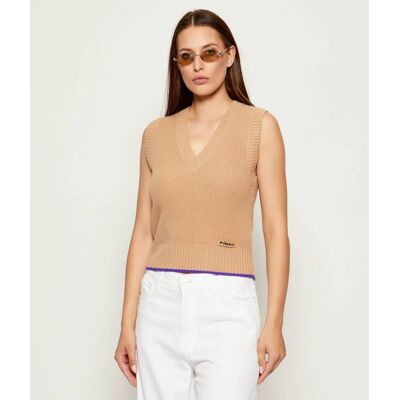 Pinko Wełniana kamizelka STAGNONE Regular Fit z dodatkiem kaszmiru camel M Pinko Wełniana kamizelka STAGNONE Regular Fit z dodatkiem kaszmiru camel M