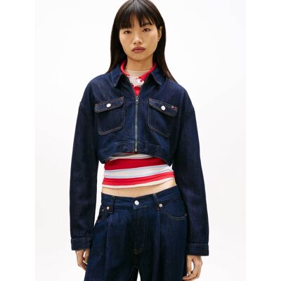 Tommy Jeans Jeansowa kurtka BJ4054 Cropped Fit granatowy XS Tommy Jeans Jeansowa kurtka BJ4054 Cropped Fit granatowy XS