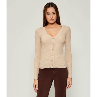Guess Kardigan JULIA Slim Fit z dodatkiem jedwabiu i kaszmiru beżowy XXL/XXXL Guess Kardigan JULIA Slim Fit z dodatkiem jedwabiu i kaszmiru beżowy XXL/XXXL