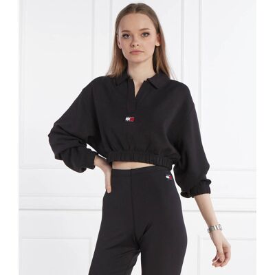 Tommy Jeans Bluza TJW SPR CRP DRAPEY BADGE POLO Cropped Fit czarny XL Tommy Jeans Bluza TJW SPR CRP DRAPEY BADGE POLO Cropped Fit czarny XL