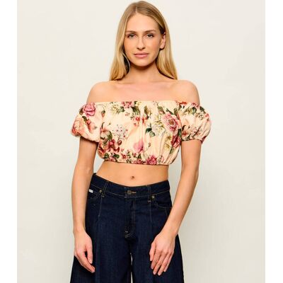 Guess Lniany top Ryan Cropped Fit brzoskwiniowy L Guess Lniany top Ryan Cropped Fit brzoskwiniowy L