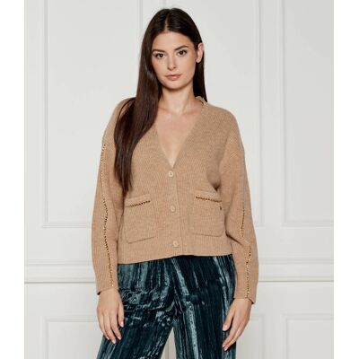 Marc Cain Wełniany kardigan Relaxed fit beżowy 34 Marc Cain Wełniany kardigan Relaxed fit beżowy 34