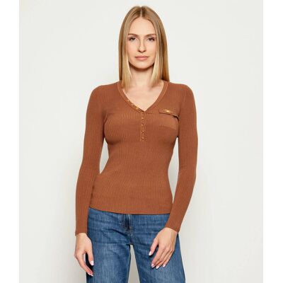 Elisabetta Franchi Sweter Slim Fit z dodatkiem jedwabiu brązowy 44 Elisabetta Franchi Sweter Slim Fit z dodatkiem jedwabiu brązowy 44