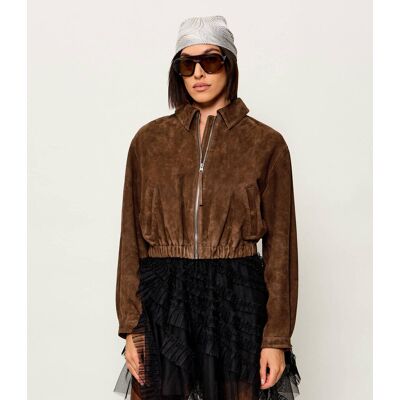HUGO Kurtka Liph Cropped Fit zamsz brązowy M HUGO Kurtka Liph Cropped Fit zamsz brązowy M