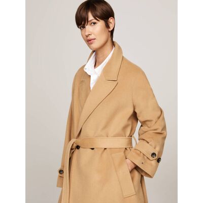 Tommy Hilfiger Wełniany płaszcz brązowy 42 Tommy Hilfiger Wełniany płaszcz brązowy 42