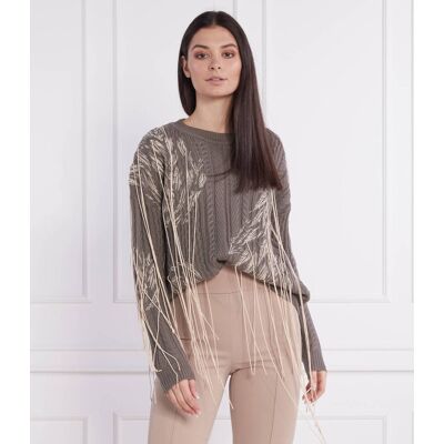 Patrizia Pepe Sweter Regular Fit z dodatkiem wełny khaki XL Patrizia Pepe Sweter Regular Fit z dodatkiem wełny khaki XL