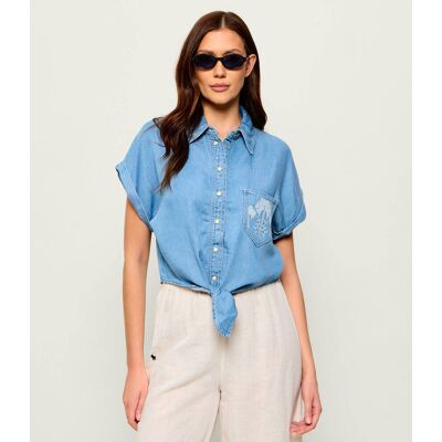 Guess Jeansowa koszula AMBRA Cropped Fit niebieski XL Guess Jeansowa koszula AMBRA Cropped Fit niebieski XL