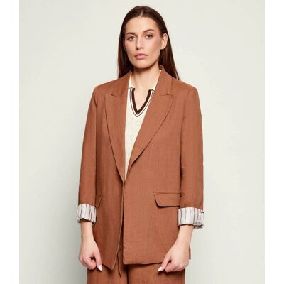 Marella SPORT Lniana marynarka MLSSAUNA Regular Fit brązowy 40 Marella SPORT Lniana marynarka MLSSAUNA Regular Fit brązowy 40