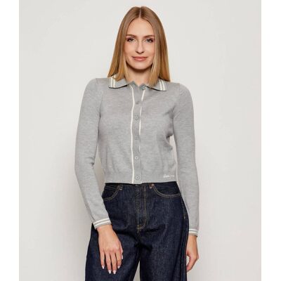 Guess Jeans Kardigan Cropped Fit z dodatkiem wełny szary XS Guess Jeans Kardigan Cropped Fit z dodatkiem wełny szary XS