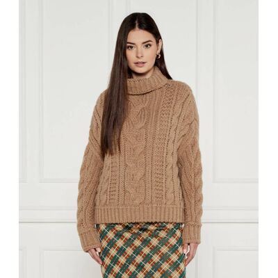 Marc Cain Sweter Oversize fit z dodatkiem wełny beżowy 38 Marc Cain Sweter Oversize fit z dodatkiem wełny beżowy 38