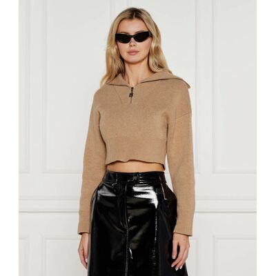 HUGO Sweter Sheveni Cropped Fit z dodatkiem wełny i kaszmiru beżowy XS HUGO Sweter Sheveni Cropped Fit z dodatkiem wełny i kaszmiru beżowy XS