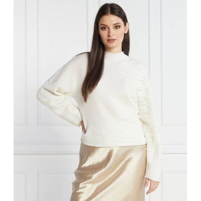 Liviana Conti Wełniany sweter Relaxed fit z dodatkiem kaszmiru biały L Liviana Conti Wełniany sweter Relaxed fit z dodatkiem kaszmiru biały L