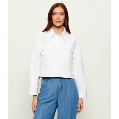 Marc Cain Kurtka jeansowa Rethink Together Cropped Fit biały 34 Marc Cain Kurtka jeansowa Rethink Together Cropped Fit biały 34