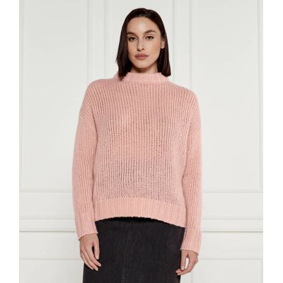 HUGO Wełniany sweter Sloossy Oversize fit różowy XL HUGO Wełniany sweter Sloossy Oversize fit różowy XL