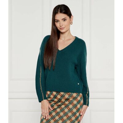 Marc Cain Wełniany sweter Loose fit butelkowa zieleń 40 Marc Cain Wełniany sweter Loose fit butelkowa zieleń 40