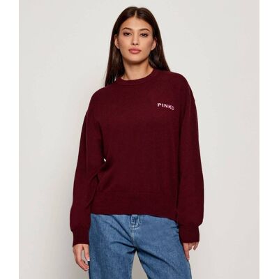 Pinko Wełniany sweter Loose fit z dodatkiem kaszmiru bordowy L Pinko Wełniany sweter Loose fit z dodatkiem kaszmiru bordowy L