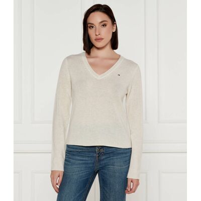 Tommy Hilfiger Wełniany sweter Regular Fit beżowy S Tommy Hilfiger Wełniany sweter Regular Fit beżowy S