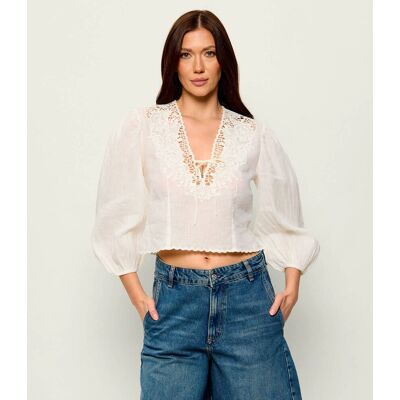 Boss ORANGE Bluzka C_Briketta Cropped Fit ecru 40 Boss ORANGE Bluzka C_Briketta Cropped Fit ecru 40