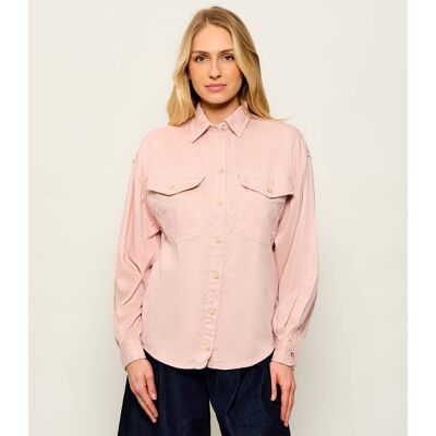 Guess Koszula Lara Relaxed fit z dodatkiem lnu pudrowy róż XL Guess Koszula Lara Relaxed fit z dodatkiem lnu pudrowy róż XL