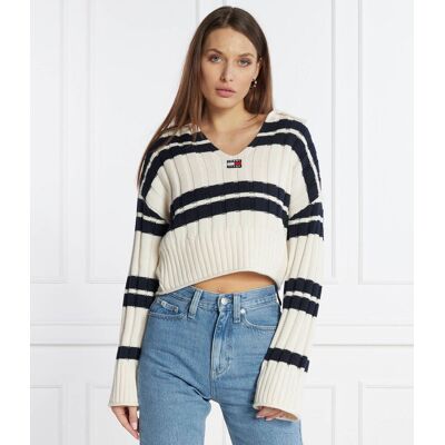Tommy Jeans Sweter STRIPE EXT Cropped Fit ecru XL Tommy Jeans Sweter STRIPE EXT Cropped Fit ecru XL