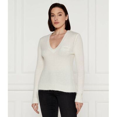 Liu Jo Sweter Regular Fit z dodatkiem wełny ecru XS Liu Jo Sweter Regular Fit z dodatkiem wełny ecru XS