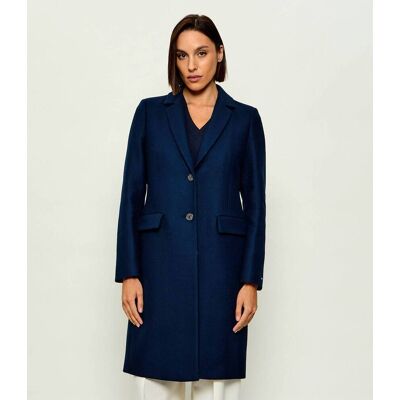 Tommy Hilfiger Wełniany płaszcz z dodatkiem kaszmiru granatowy 38 Tommy Hilfiger Wełniany płaszcz z dodatkiem kaszmiru granatowy 38
