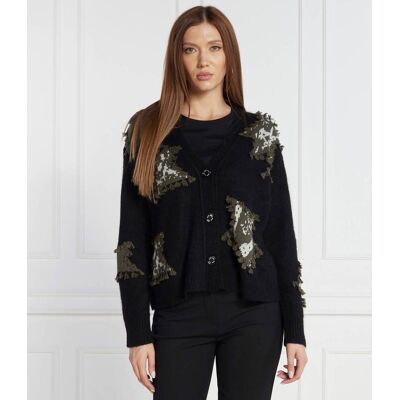 Marc Cain Kardigan Relaxed fit z dodatkiem wełny czarny 34 Marc Cain Kardigan Relaxed fit z dodatkiem wełny czarny 34