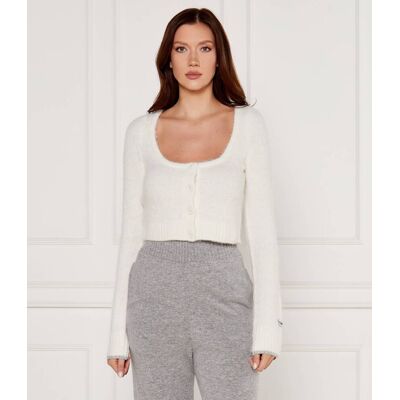 Pinko Kardigan Colorpoint Cropped Fit z dodatkiem wełny biały S Pinko Kardigan Colorpoint Cropped Fit z dodatkiem wełny biały S