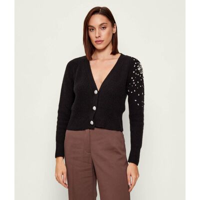 Liu Jo Kardigan Cropped Fit z dodatkiem wełny czarny S Liu Jo Kardigan Cropped Fit z dodatkiem wełny czarny S