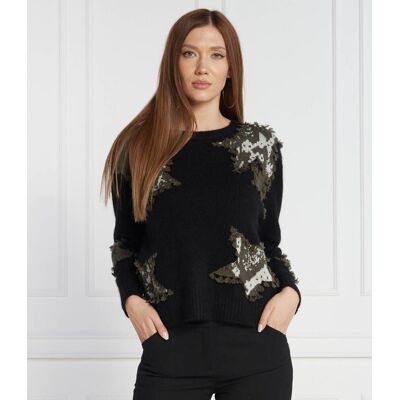 Marc Cain Sweter Relaxed fit z dodatkiem wełny czarny 38 Marc Cain Sweter Relaxed fit z dodatkiem wełny czarny 38