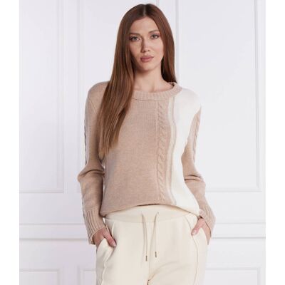 Marc Cain Wełniany sweter Regular Fit z dodatkiem kaszmiru beżowy 36 Marc Cain Wełniany sweter Regular Fit z dodatkiem kaszmiru beżowy 36