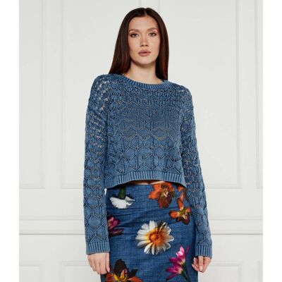 Desigual Sweter REINE Cropped Fit niebieski XL Desigual Sweter REINE Cropped Fit niebieski XL