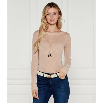 Patrizia Pepe Wełniany sweter Regular Fit beżowy XL Patrizia Pepe Wełniany sweter Regular Fit beżowy XL