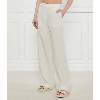 Calvin Klein Spodnie flare fit z dodatkiem lnu beżowy 38 Calvin Klein Spodnie flare fit z dodatkiem lnu beżowy 38