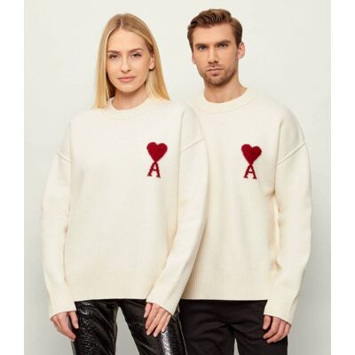 AMI Paris Wełniany sweter Relaxed fit kremowy XXL AMI Paris Wełniany sweter Relaxed fit kremowy XXL