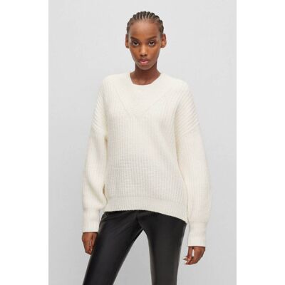 HUGO Wełniany sweter Sesamia Oversize fit biały L HUGO Wełniany sweter Sesamia Oversize fit biały L