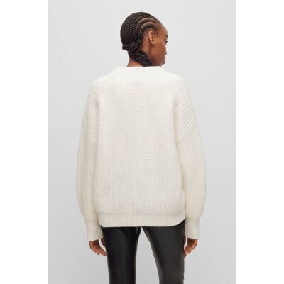 HUGO Wełniany sweter Sesamia Oversize fit biały XL HUGO Wełniany sweter Sesamia Oversize fit biały XL