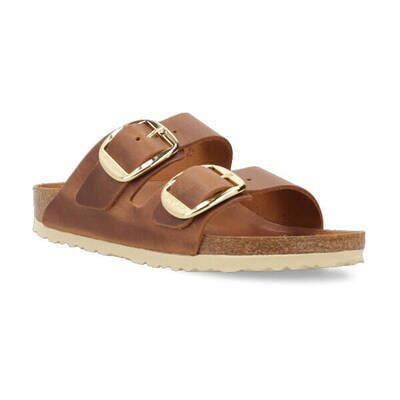 Birkenstock Skórzane klapki Arizona Big Buckle narrow fit koniakowy 41 Birkenstock Skórzane klapki Arizona Big Buckle narrow fit koniakowy 41